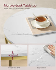 White Round Marble Coffee Table with Pale Gold Frame for Living Room by Vasagle