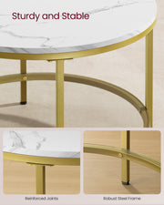 White Round Marble Coffee Table with Pale Gold Frame for Living Room by Vasagle