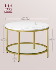 White Round Marble Coffee Table with Pale Gold Frame for Living Room by Vasagle