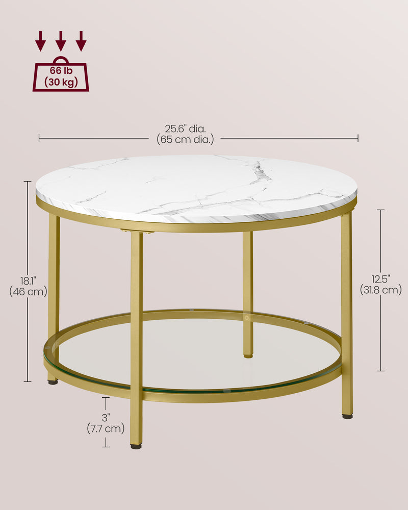 White Round Marble Coffee Table with Pale Gold Frame for Living Room by Vasagle