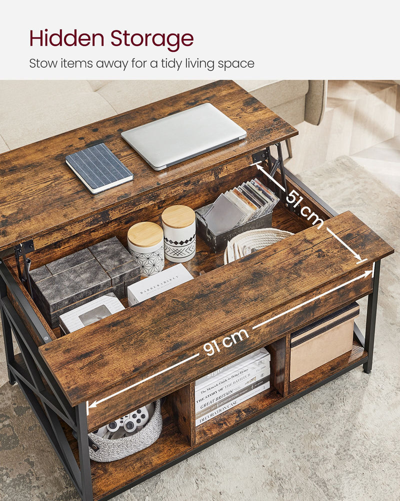 Lift Top Coffee Table with Hidden Storage and Adjustable Tabletop for Living Room by Vasagle