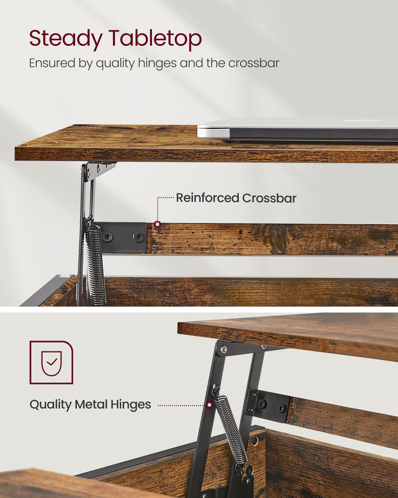 Lift Top Coffee Table with Hidden Storage and Adjustable Tabletop for Living Room by Vasagle