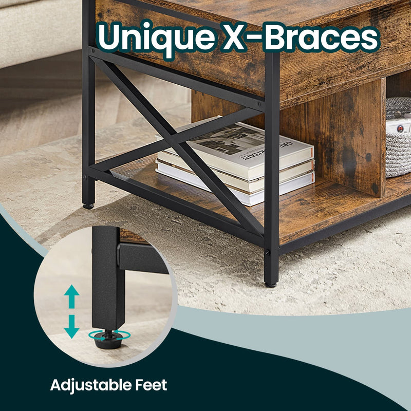 Lift Top Coffee Table with Hidden Storage and Open Shelf for Living Room by Vasagle