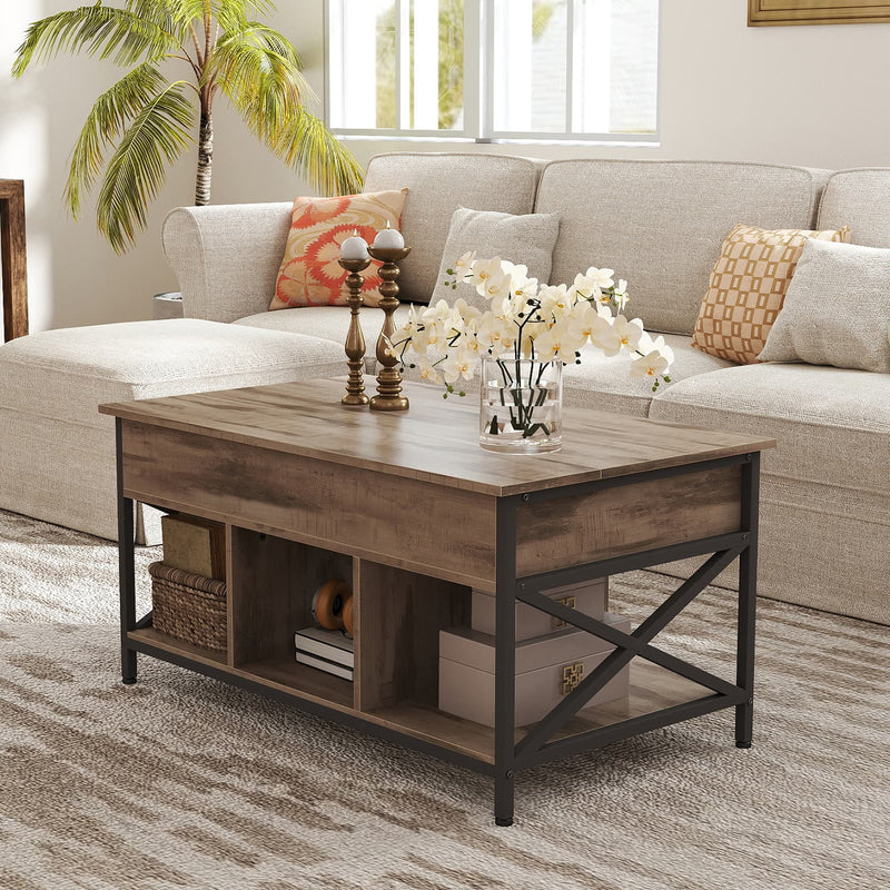 Lift Top Coffee Table with Hidden and Open Storage X Frame Design for Living Room by Vasagle