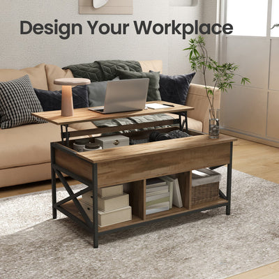 Lift Top Coffee Table with Hidden and Open Storage X Frame Design for Living Room by Vasagle
