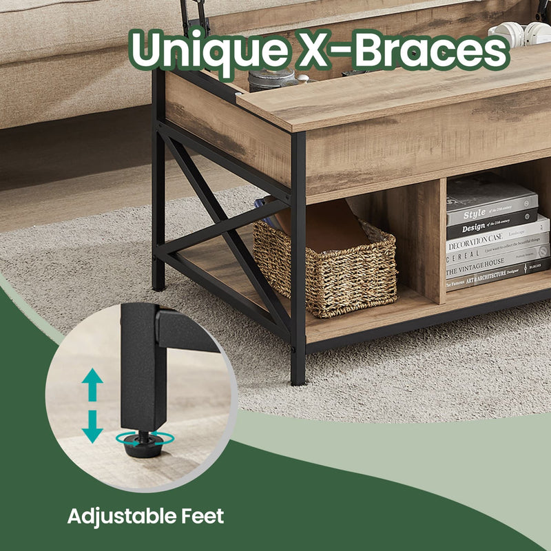 Lift Top Coffee Table with Hidden and Open Storage X Frame Design for Living Room by Vasagle