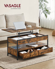 Lift Top Coffee Table with Hidden Storage and Drawers for Living Room by Vasagle