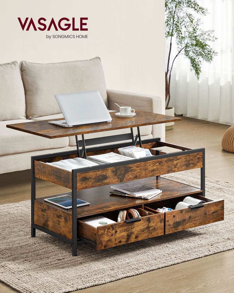 Lift Top Coffee Table with Hidden Storage and Drawers for Living Room by Vasagle