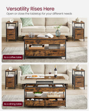 Lift Top Coffee Table with Hidden Storage and Drawers for Living Room by Vasagle