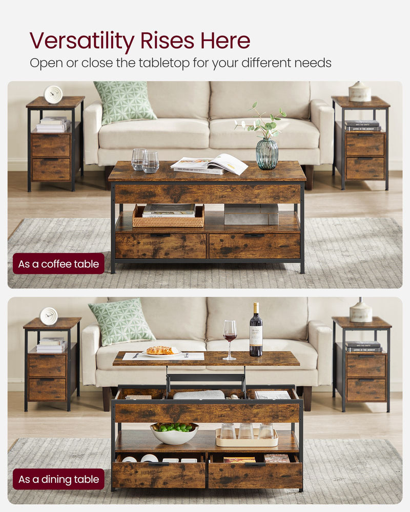 Lift Top Coffee Table with Hidden Storage and Drawers for Living Room by Vasagle
