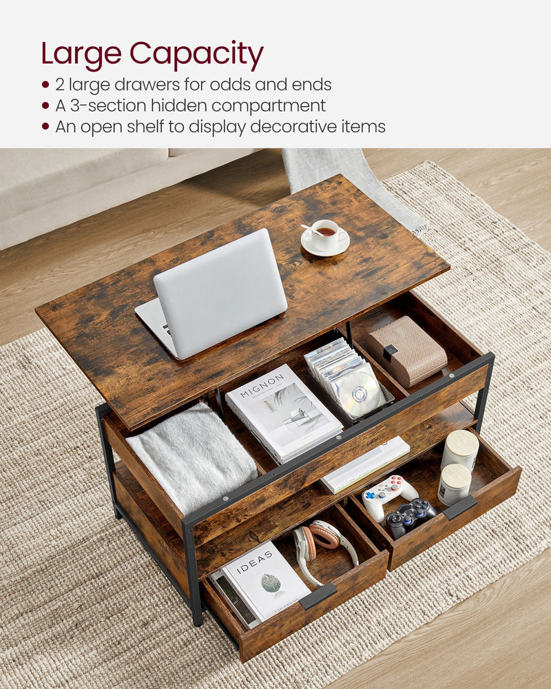 Lift Top Coffee Table with Hidden Storage and Drawers for Living Room by Vasagle