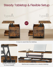 Lift Top Coffee Table with Hidden Storage and Drawers for Living Room by Vasagle