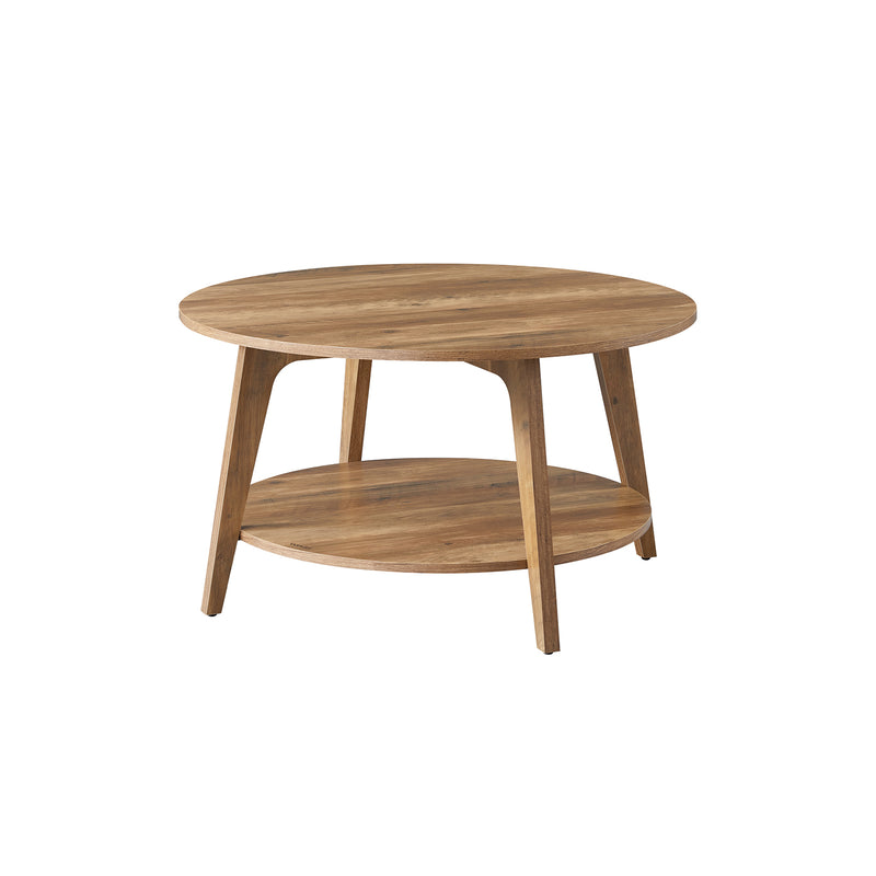 Round Wooden Coffee Table With Shelf For Living Room