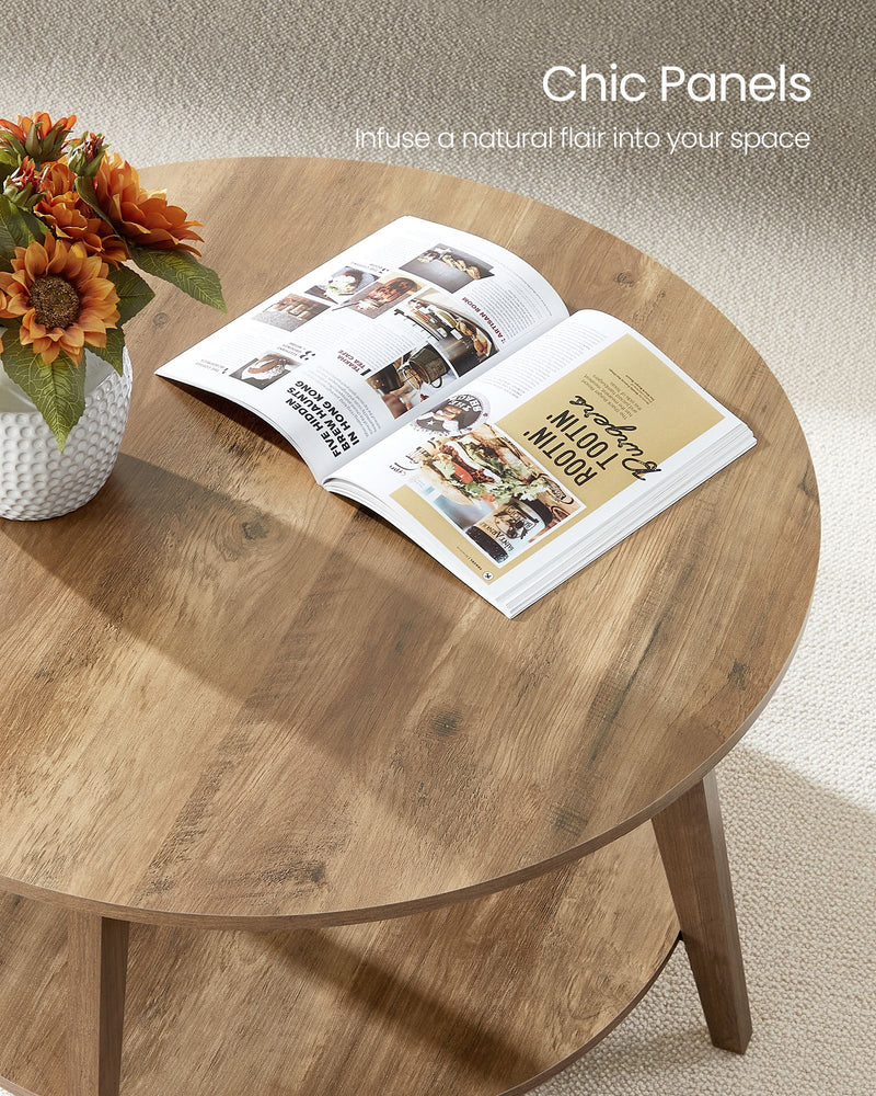 Round Wooden Coffee Table With Shelf For Living Room