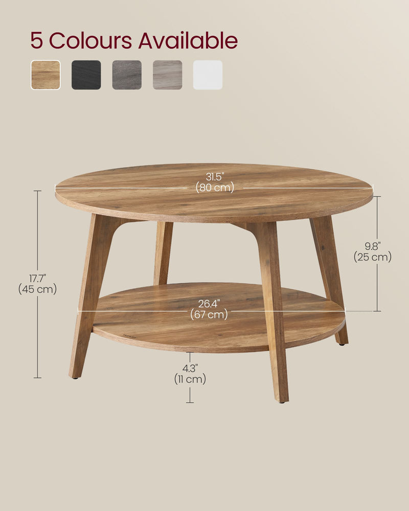 Round Wooden Coffee Table With Shelf For Living Room