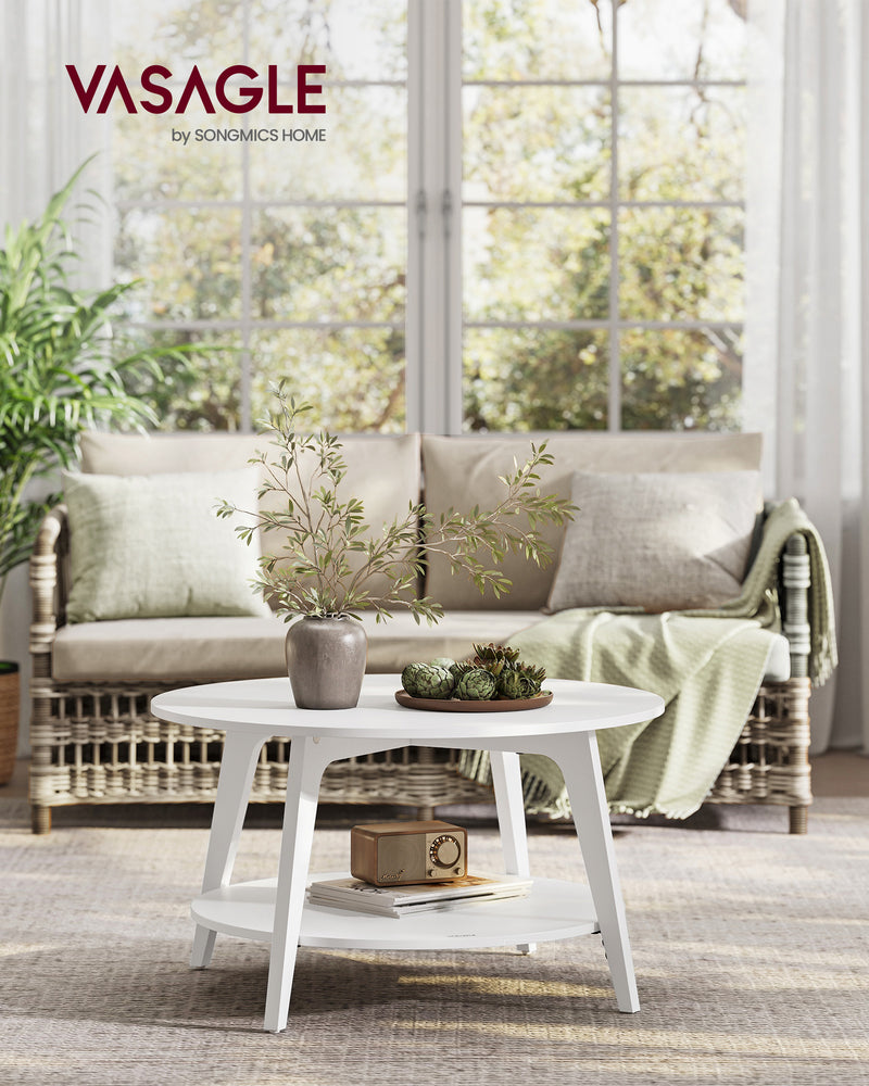 Snow White Round Coffee Table with Storage Shelf 80 x 45 cm for Living Room by Vasagle