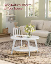 Snow White Round Coffee Table with Storage Shelf 80 x 45 cm for Living Room by Vasagle