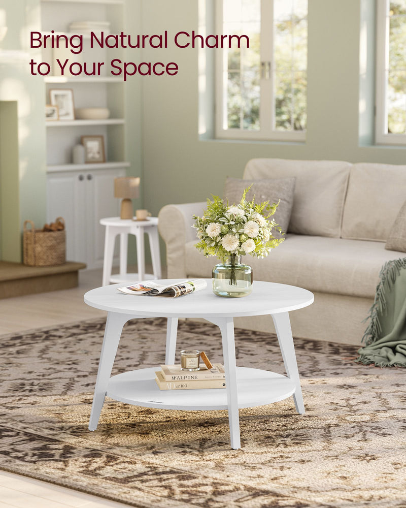 Snow White Round Coffee Table with Storage Shelf 80 x 45 cm for Living Room by Vasagle