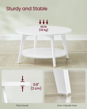 Snow White Round Coffee Table with Storage Shelf 80 x 45 cm for Living Room by Vasagle