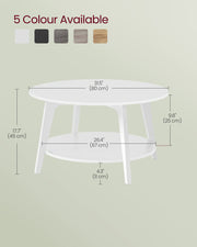 Snow White Round Coffee Table with Storage Shelf 80 x 45 cm for Living Room by Vasagle