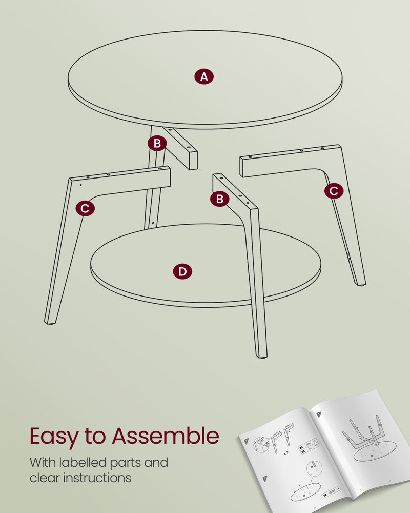 Snow White Round Coffee Table with Storage Shelf 80 x 45 cm for Living Room by Vasagle