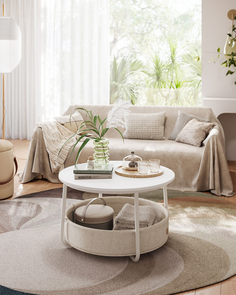 Round Coffee Table with Storage Shelf for Living Room Space Saving Design by Vasagle