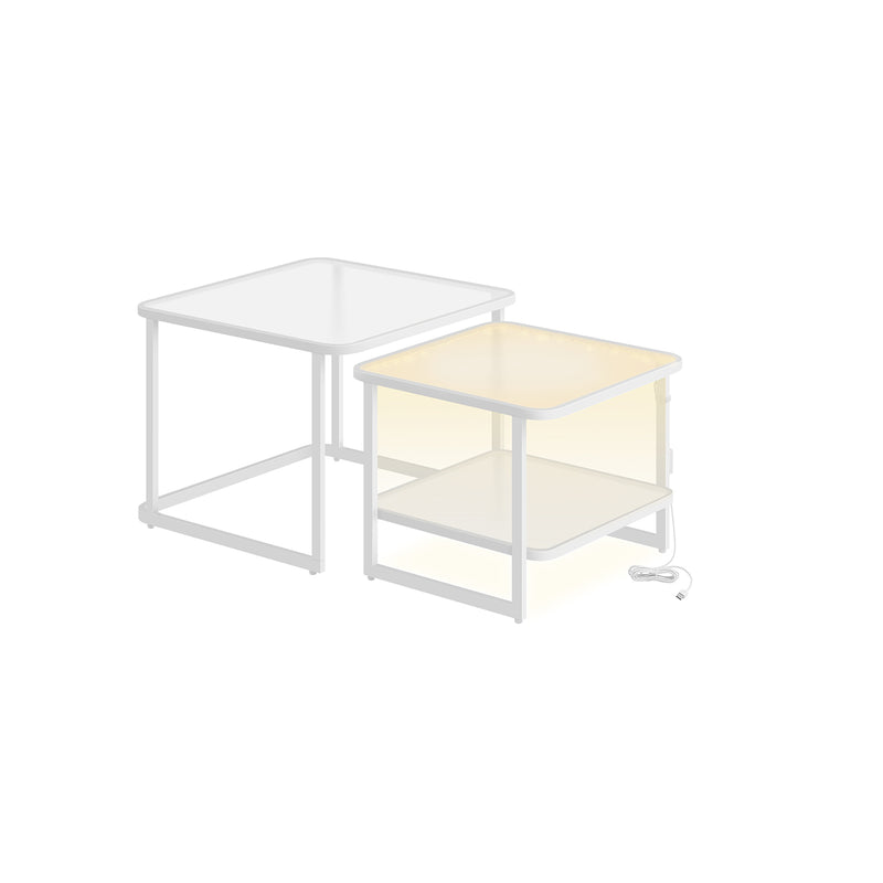 Set of 2 White Nesting Tables with LED Lights for Modern Living Rooms by Songmics