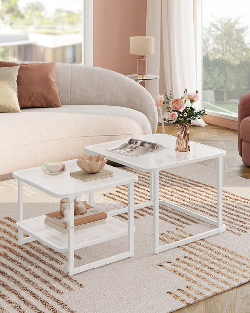 Set of 2 White Nesting Tables with LED Lights for Modern Living Rooms by Songmics