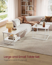 Set of 2 White Nesting Tables with LED Lights for Modern Living Rooms by Songmics