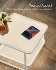 Set of 2 White Nesting Tables with LED Lights for Modern Living Rooms by Songmics