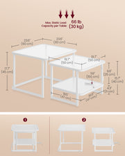 Set of 2 White Nesting Tables with LED Lights for Modern Living Rooms by Songmics