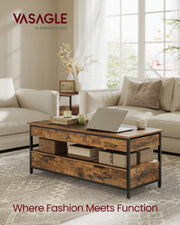 Lift Top Coffee Table with Hidden Storage Rustic Brown and Black Wood Design by Vasagle