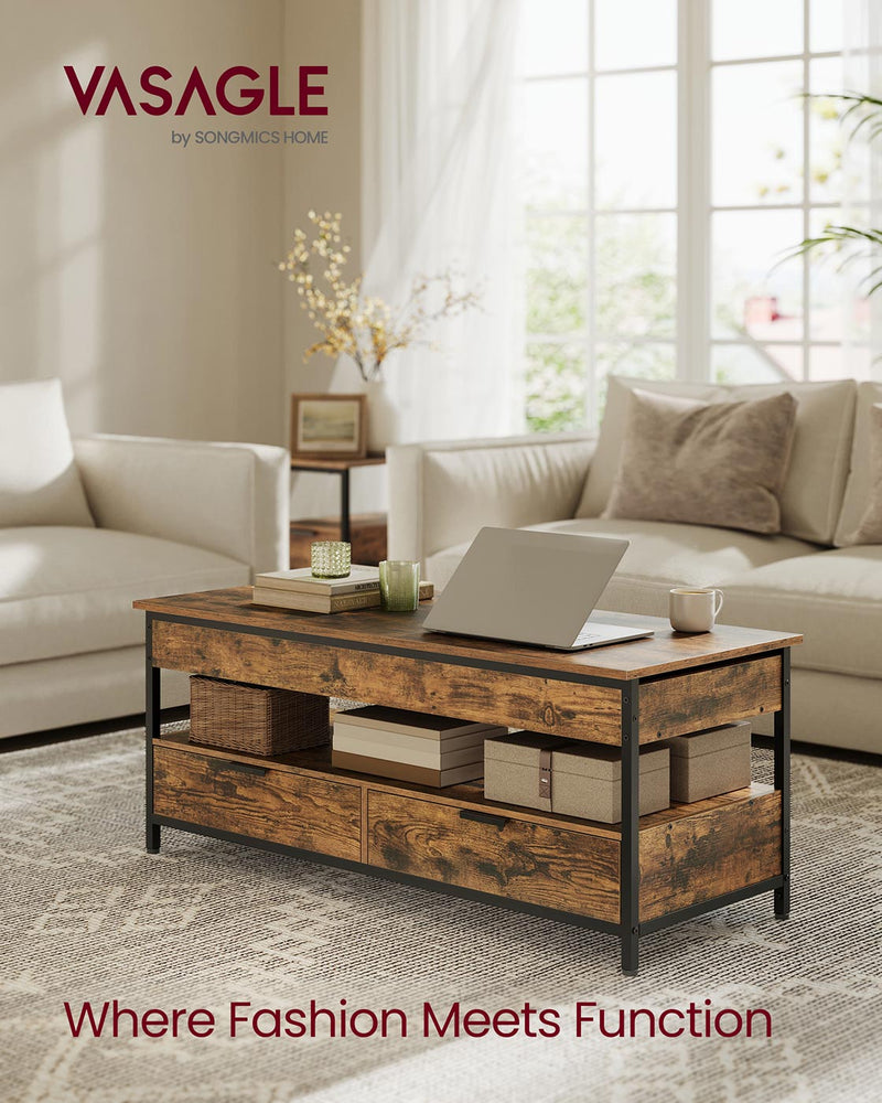 Lift Top Coffee Table with Hidden Storage Rustic Brown and Black Wood Design by Vasagle