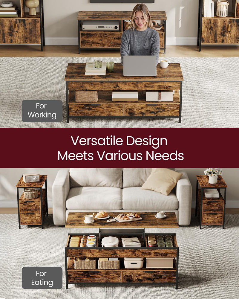 Lift Top Coffee Table with Hidden Storage Rustic Brown and Black Wood Design by Vasagle
