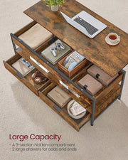 Lift Top Coffee Table with Hidden Storage Rustic Brown and Black Wood Design by Vasagle