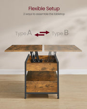 Lift Top Coffee Table with Hidden Storage Rustic Brown and Black Wood Design by Vasagle