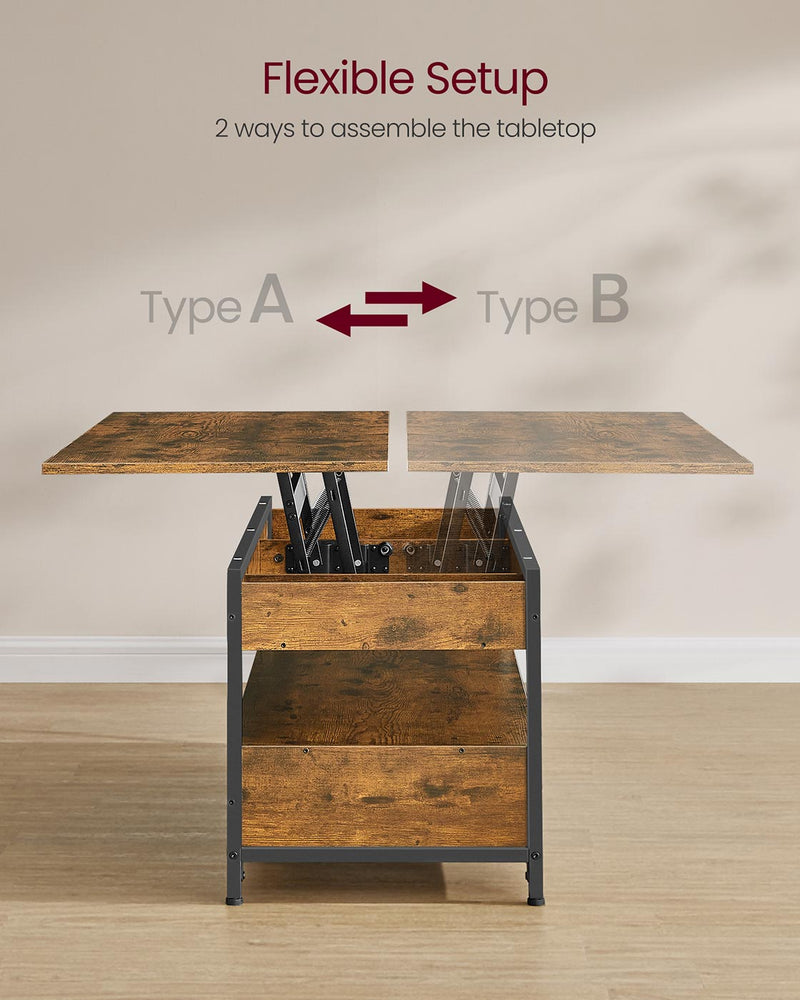 Lift Top Coffee Table with Hidden Storage Rustic Brown and Black Wood Design by Vasagle