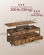 Lift Top Coffee Table with Hidden Storage Rustic Brown and Black Wood Design by Vasagle