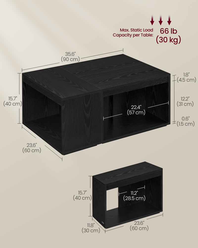Set of 3 Black Coffee Tables Customisable Nesting Design for Living Room by Vasagle