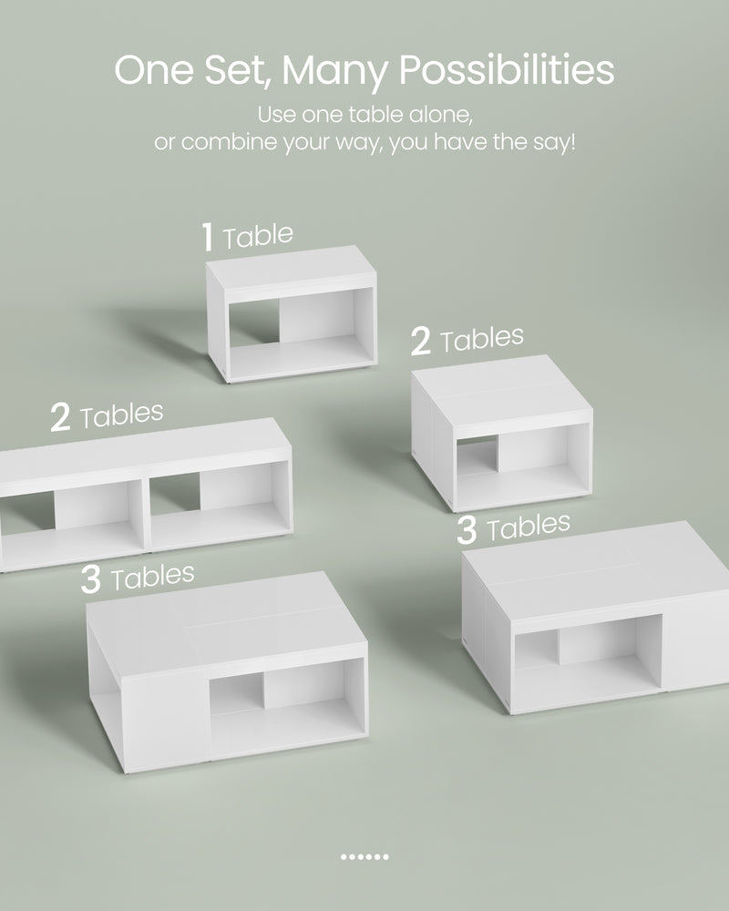 Set of 3 White Customisable Coffee Tables for Living Room or Lounge by Vasagle