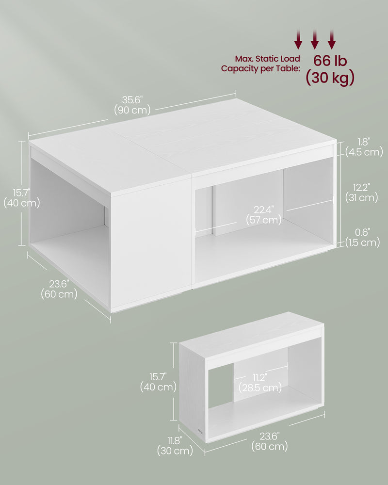 Set of 3 White Customisable Coffee Tables for Living Room or Lounge by Vasagle