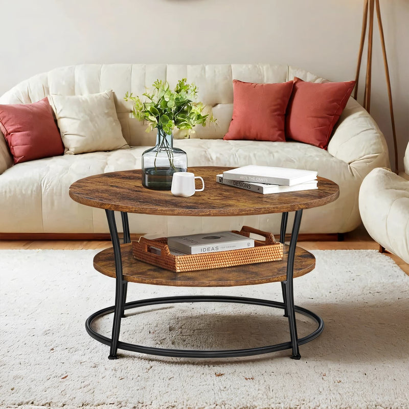 Round Coffee Table with Storage Shelf for Living Room and Lounge by Vasagle