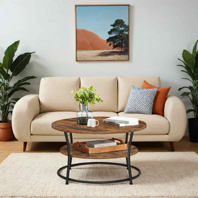 Round Coffee Table with Storage Shelf for Living Room and Lounge by Vasagle