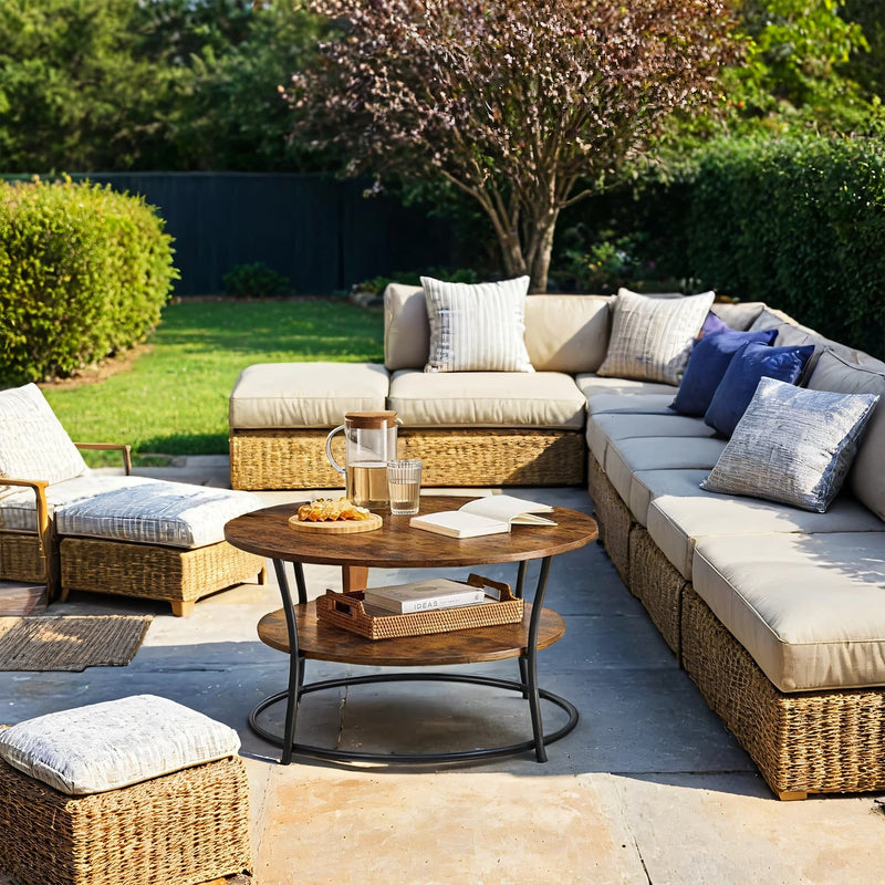 Round Coffee Table with Storage Shelf for Living Room and Lounge by Vasagle