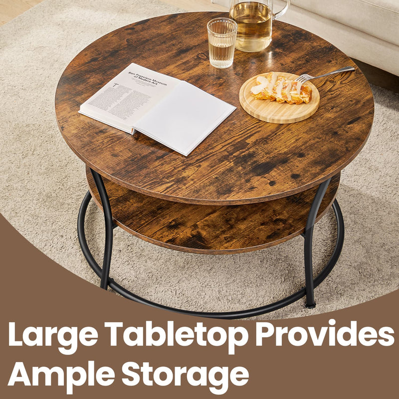 Round Coffee Table with Storage Shelf for Living Room and Lounge by Vasagle
