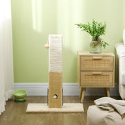 Tall Jute Cat Scratching Post With Carpet Base And Hanging Toy For Indoor Play Beige