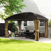 3 x 4m Hardtop Gazebo with Metal Roof Netting and Curtains Brown by Outsunny