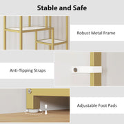 Elegant Gold Geometric Bookcase With 7 Tiered Open Shelves For Display And Storage, 80W x 30D x 180H cm