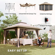 3.6 x 3.6m Pop Up Gazebo with Mesh Sides, Carry Case, Weight Bags, Beige by Outsunny