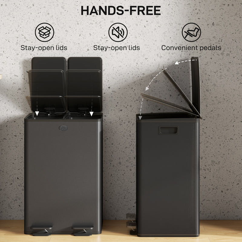Kitchen Pedal Bin with Dual Compartments for Easy Rubbish and Recycling Separation